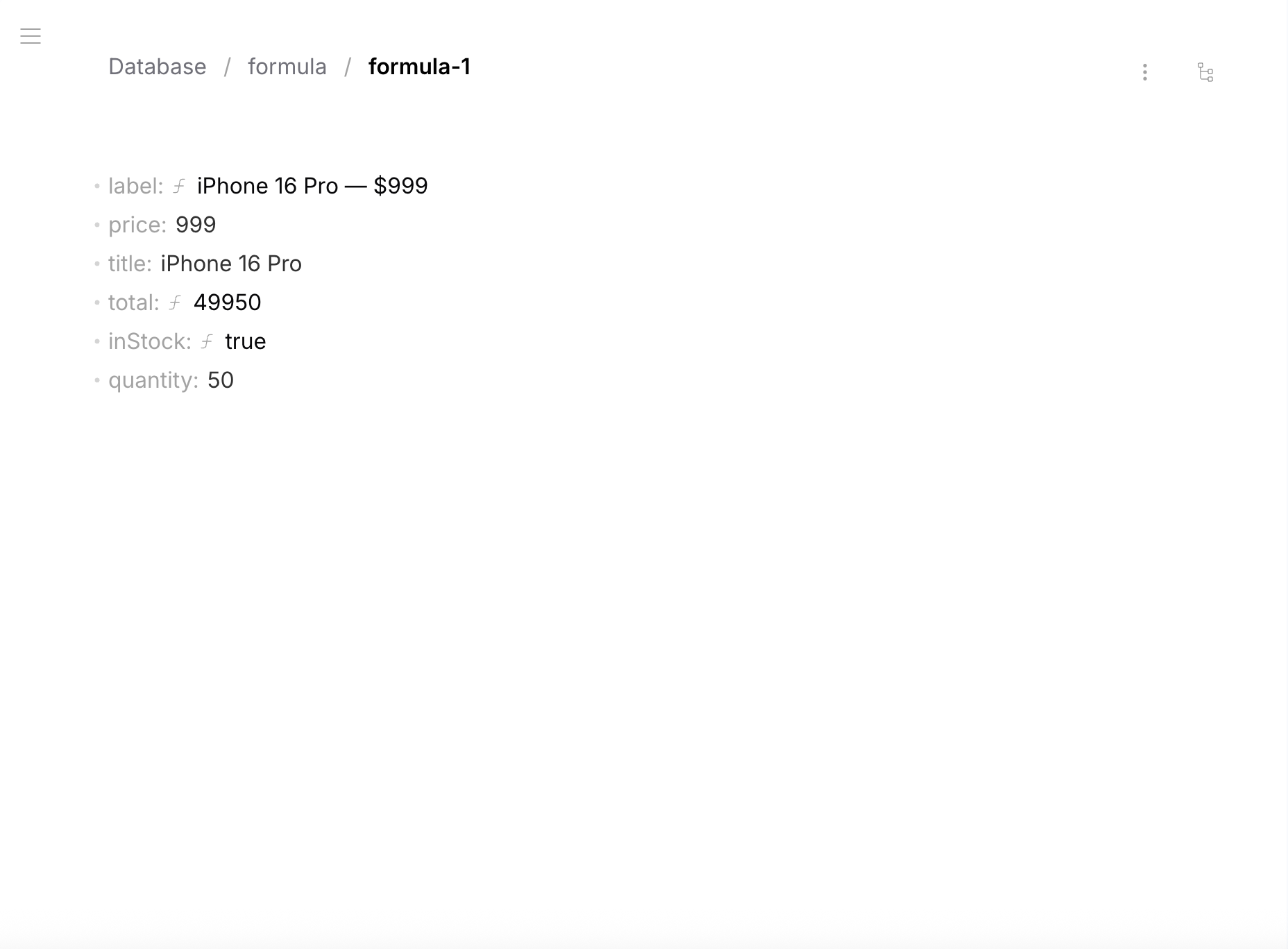 Computed fields in row editor — formula icon on computed values