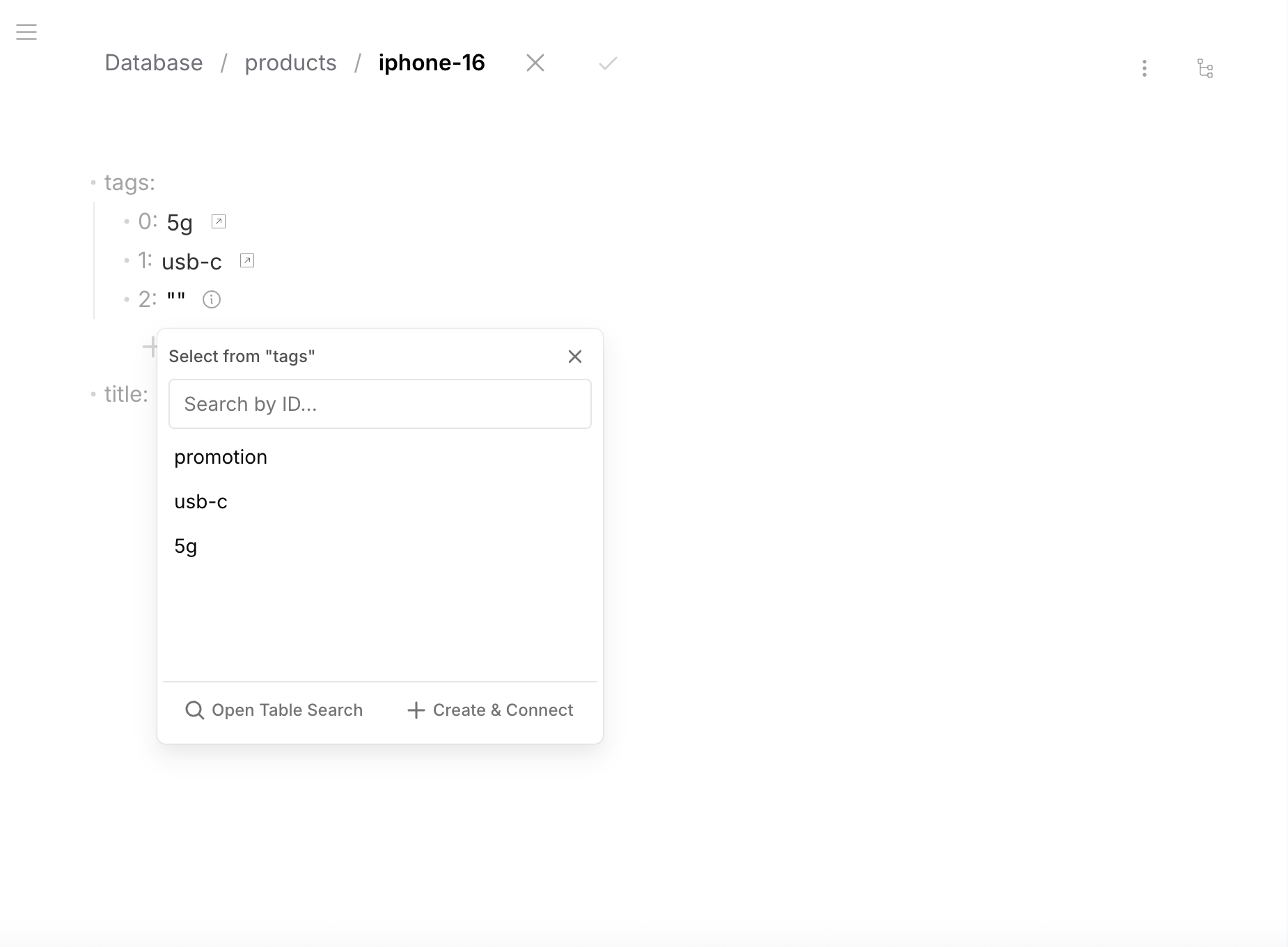 Row Editor — selecting tags from the referenced table, multiple FK values in array