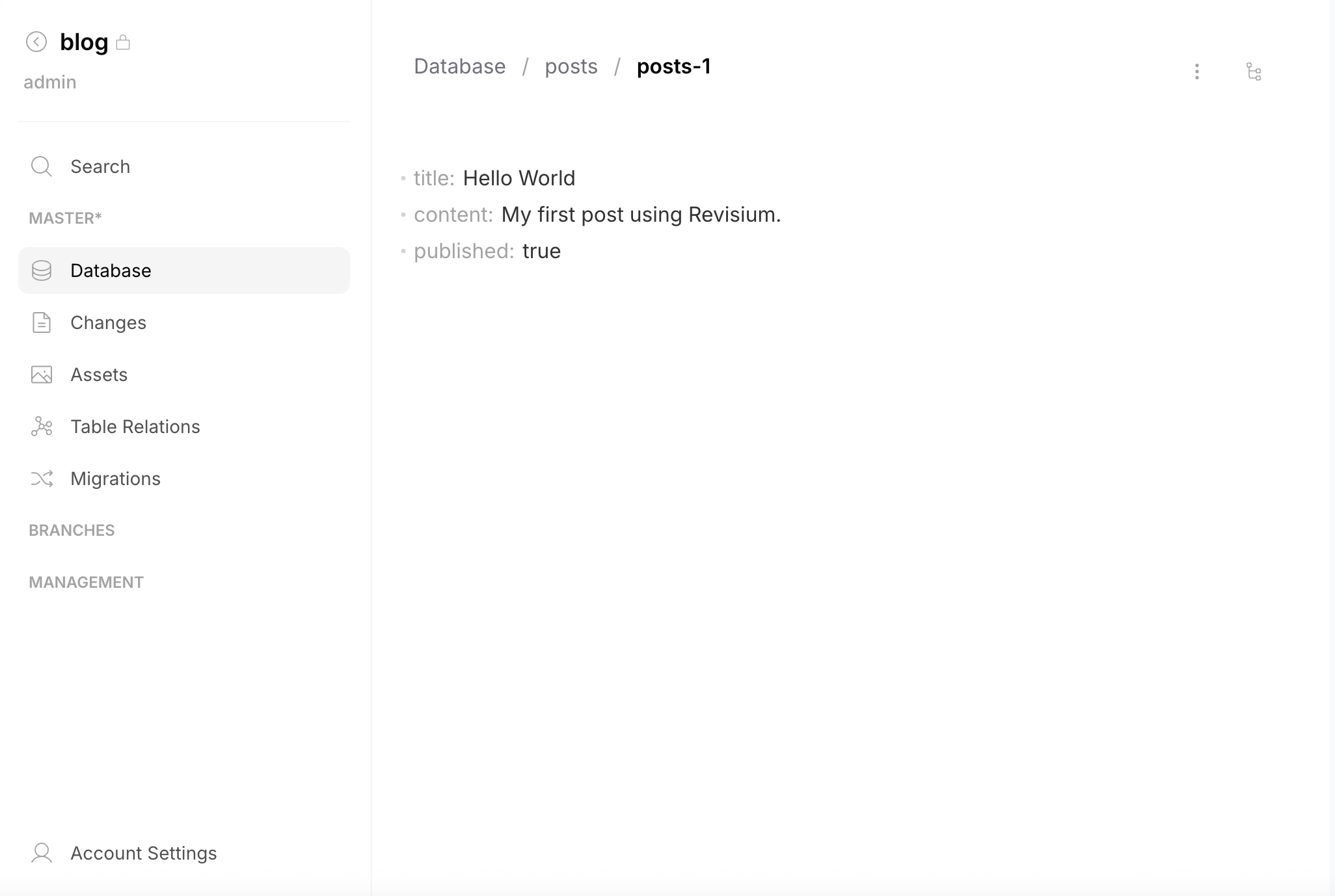 Row Editor page — full view of the record